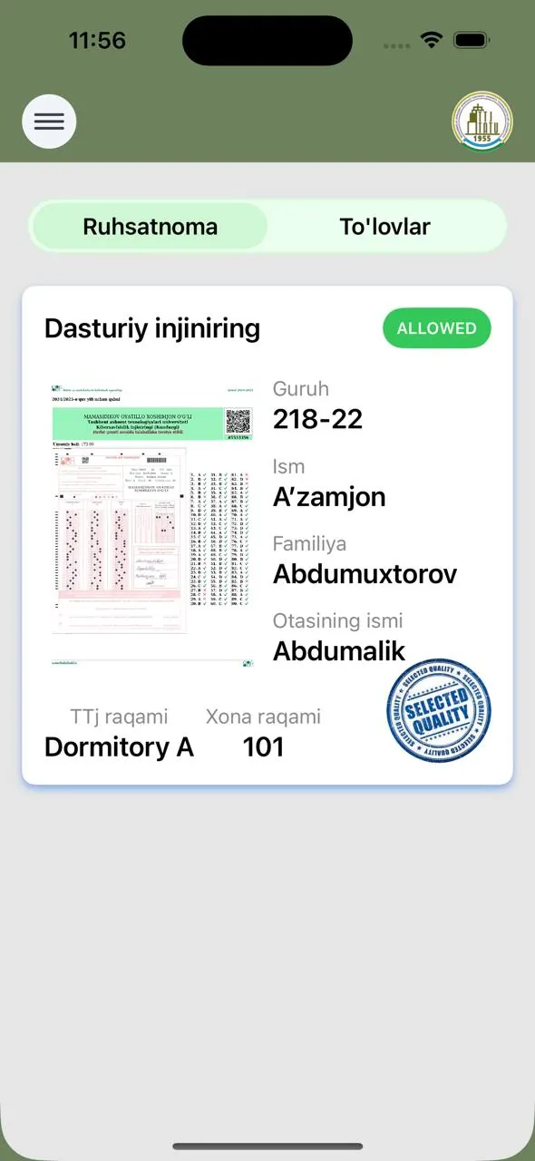 TATU TTJ — Swift, SwiftUI, Combine mobil ilovasi, muallif A'zamjon Abdumuxtorov